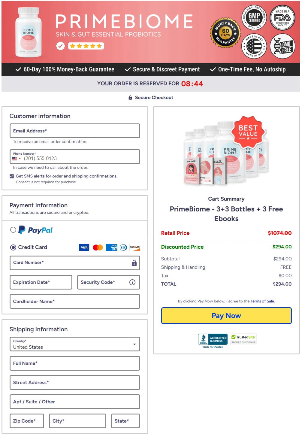 PrimeBiome order page